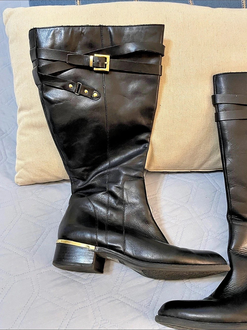 Franco Sarto Celeste Knee high Leather Wide Calf Boots Black US 10M - Picture 2 of 11